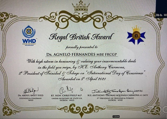 Dr Agnelo Fernandes Regal British Award