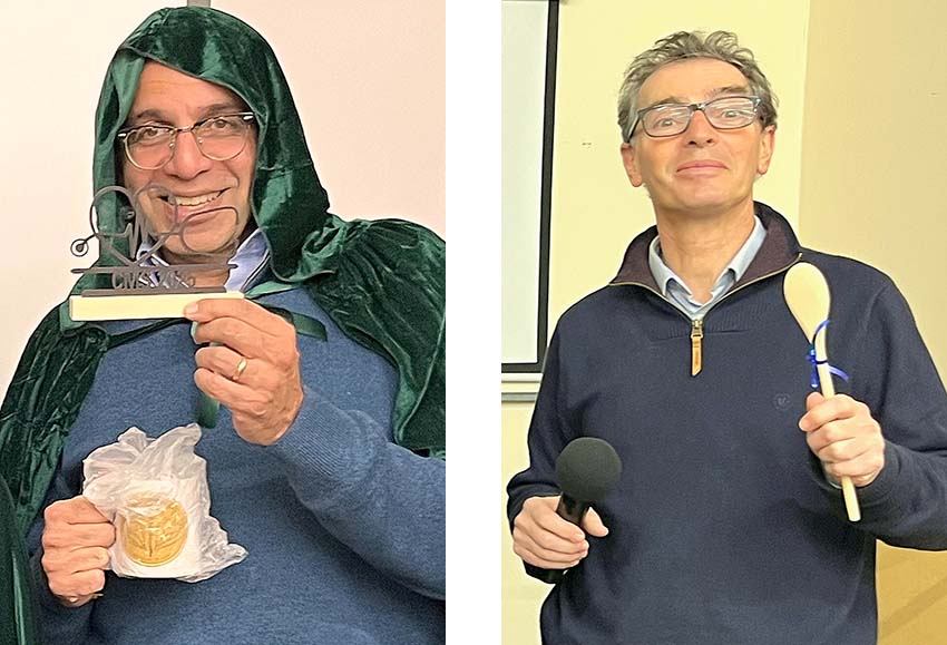 The winning trophy and the wooden spoon prize winners